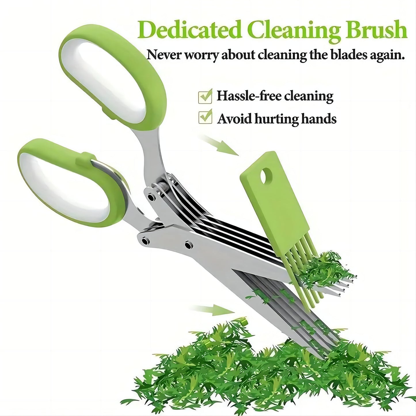 5-Blade Herb Scissors with Blade Cleaning Tool – Fast & Uniform Herb Chopper, Ergonomic Anti-Slip Handles