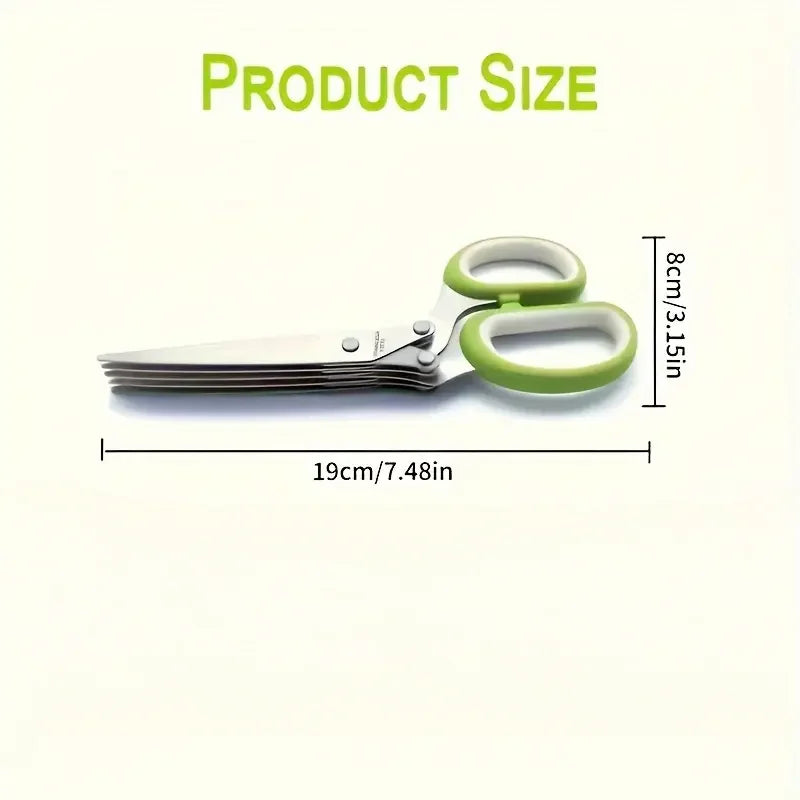 5-Blade Herb Scissors with Blade Cleaning Tool – Fast & Uniform Herb Chopper, Ergonomic Anti-Slip Handles