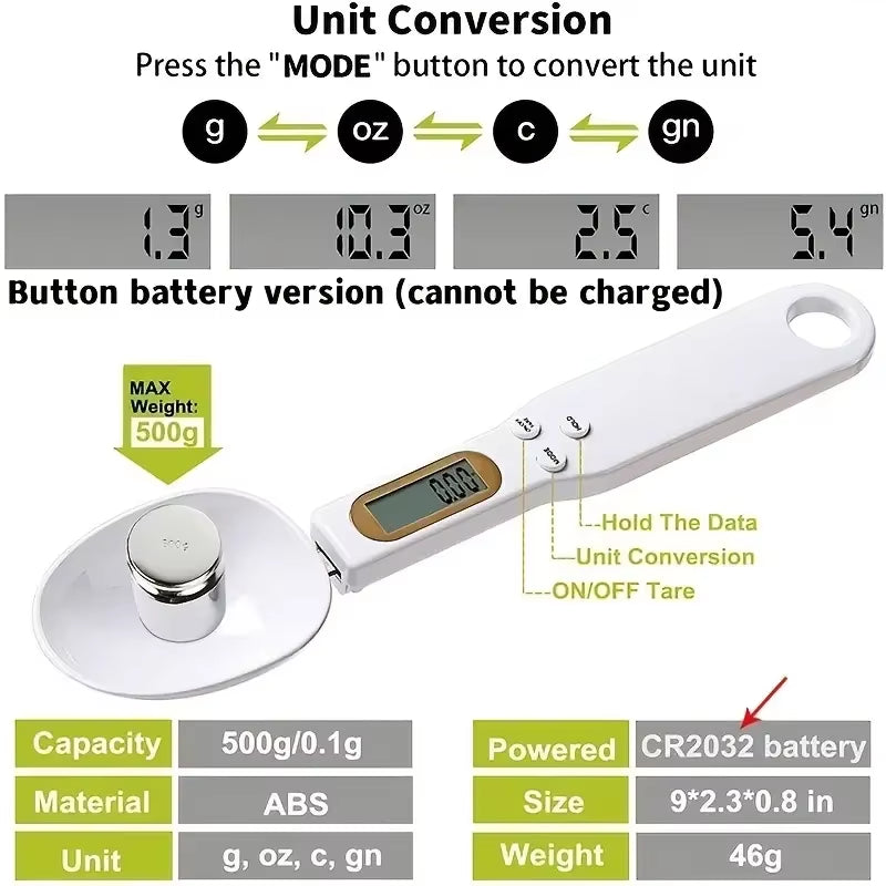 Digital Kitchen Scale Mini Spoon Scale LCD Electronic Food Scale 0.1-500G Weight Measuring Kitchen Tool for Milk Coffee Baking