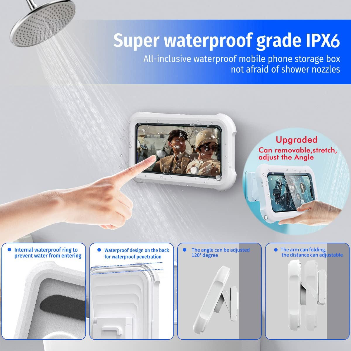 Upgraded 480° Rotating Shower Phone Holder Waterproof Case with Touch Screen,...