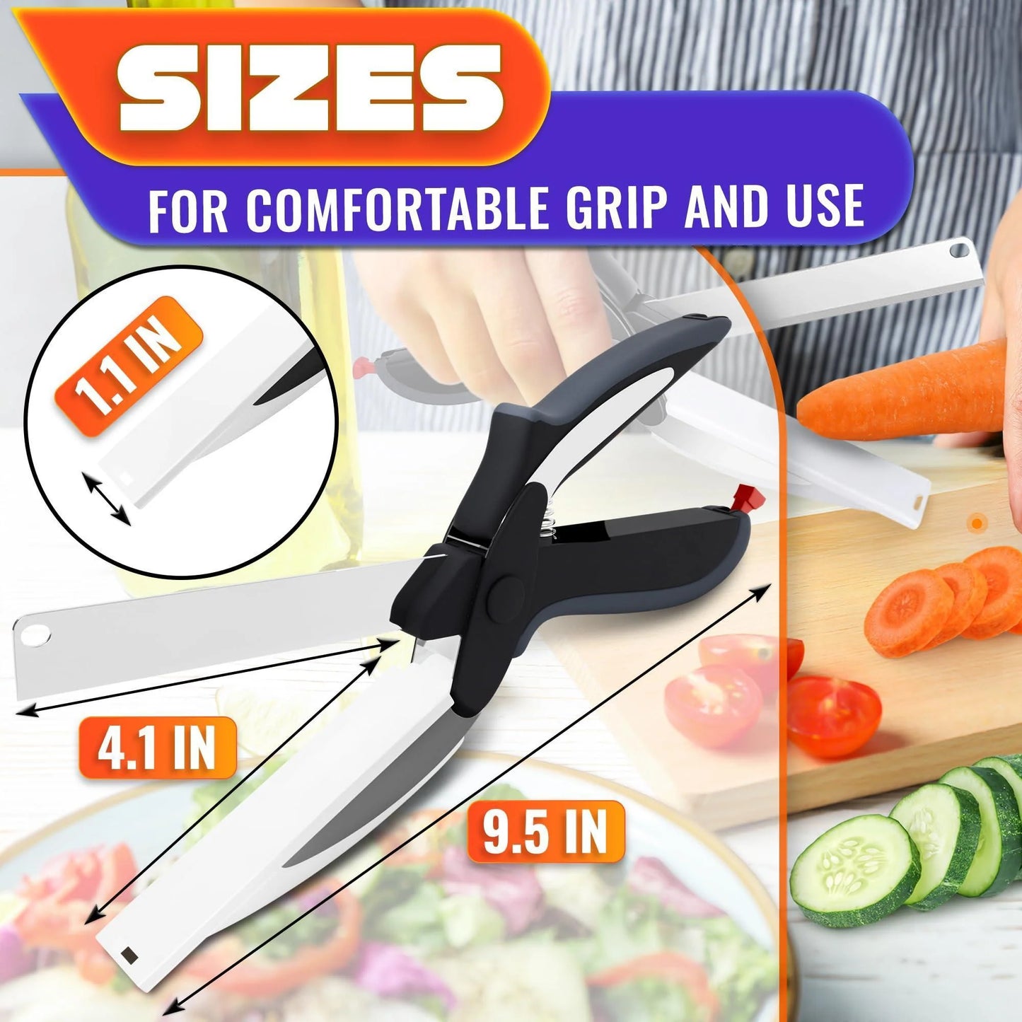 Kitchen Scissors for Food – 2 in 1 Cutting Board Scissors & Knife with Locking Mechanism & Stainless Steel Blades – Multifunctional Kitchen Shears for Effortless Chopping Slicing & Meal Prep