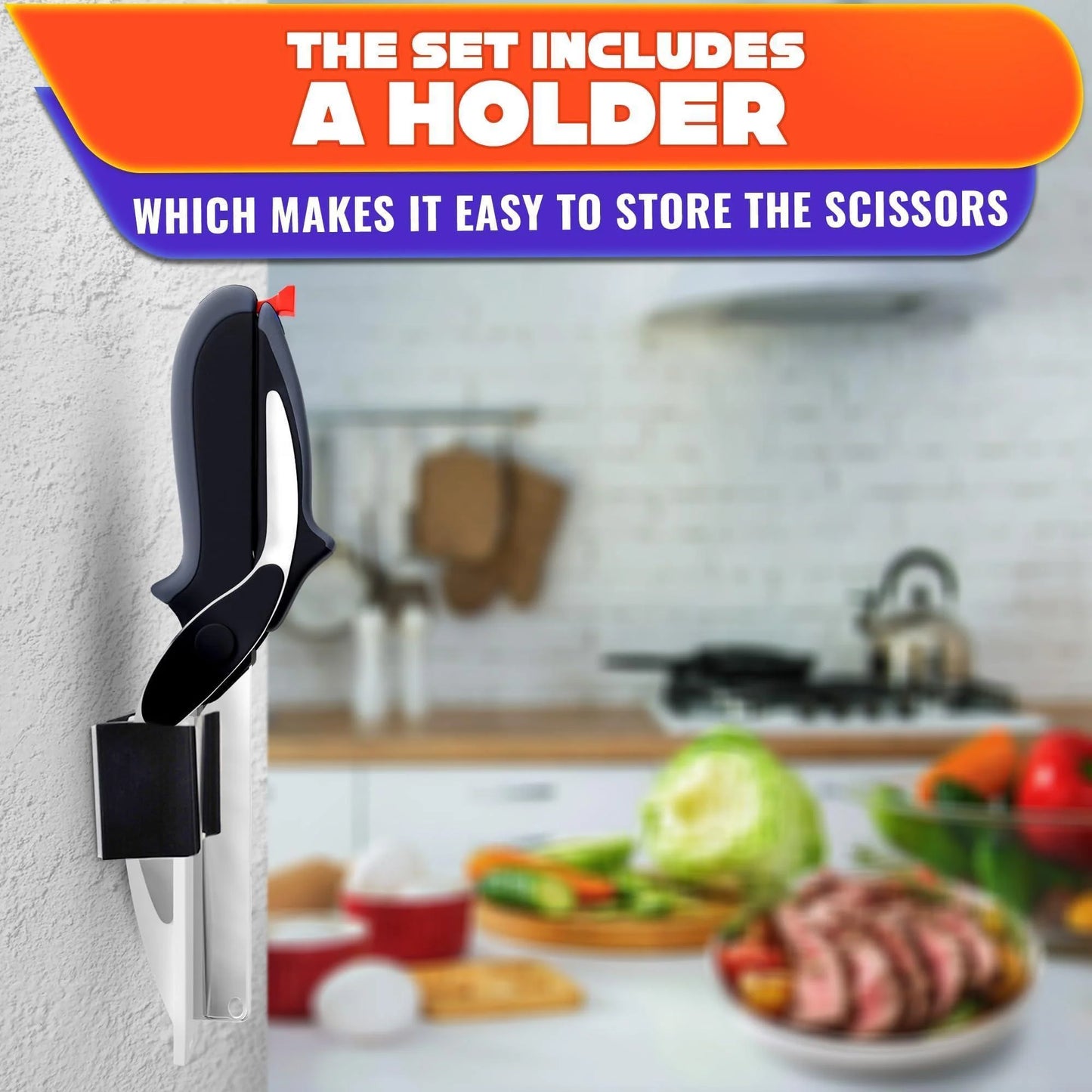 Kitchen Scissors for Food – 2 in 1 Cutting Board Scissors & Knife with Locking Mechanism & Stainless Steel Blades – Multifunctional Kitchen Shears for Effortless Chopping Slicing & Meal Prep