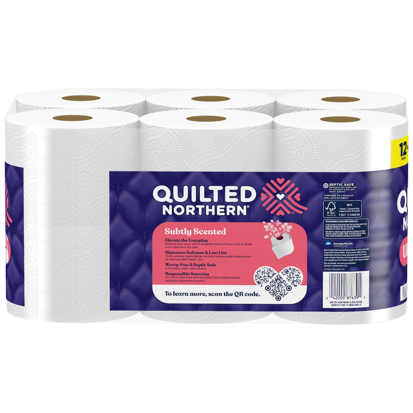 Ultra Plush 3-Ply Toilet Paper, Sweet Lilac & Vanilla Scented Tube, 12 Mega Rolls