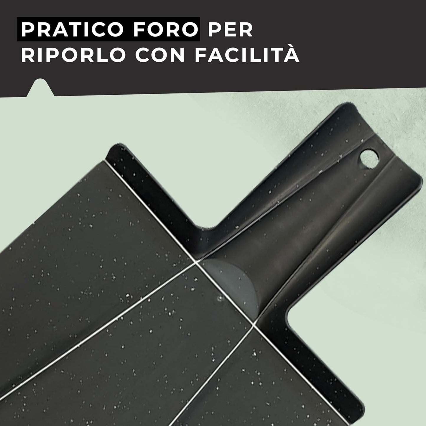 Tagliere Pieghevole in PP Effetto Granito, Ideale per Tagliare, Affettare E Preparare, Foro Incluso, Lavabile in Lavastoviglie, Dimensione 38,5X21 Cm
