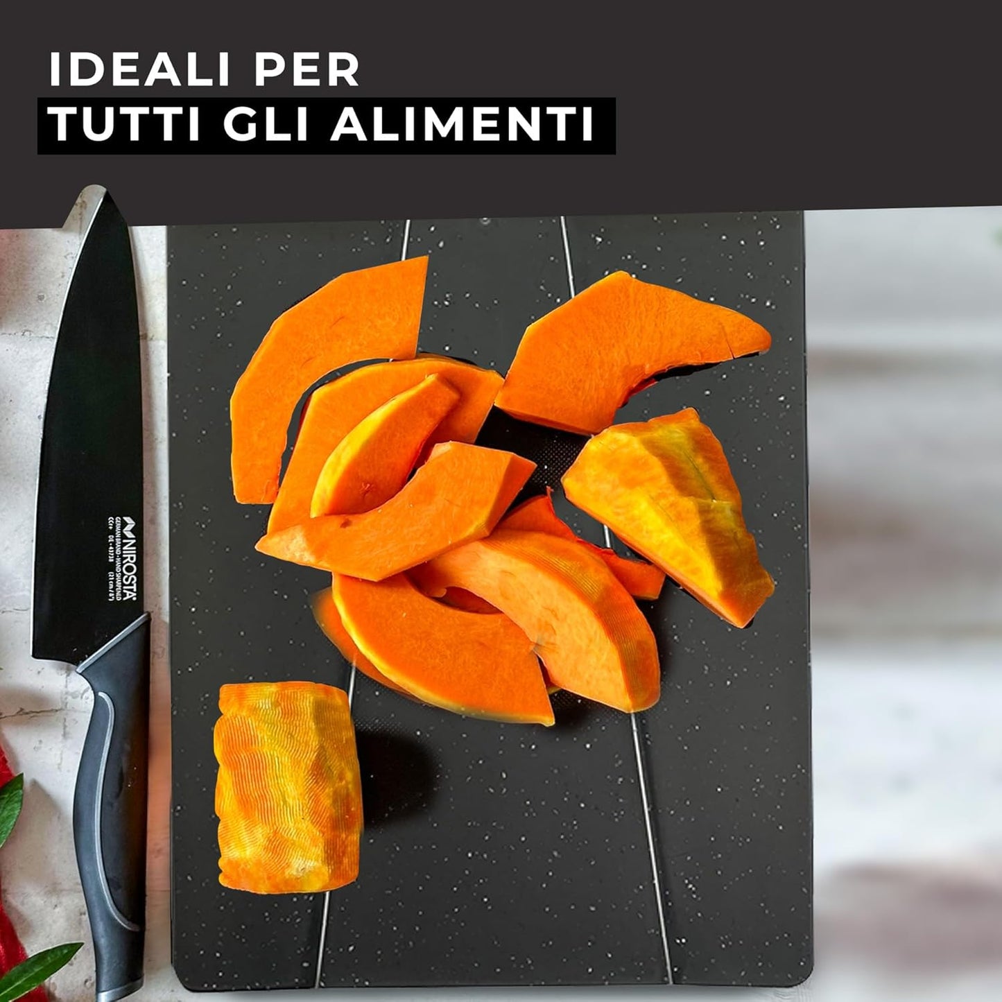 Tagliere Pieghevole in PP Effetto Granito, Ideale per Tagliare, Affettare E Preparare, Foro Incluso, Lavabile in Lavastoviglie, Dimensione 38,5X21 Cm