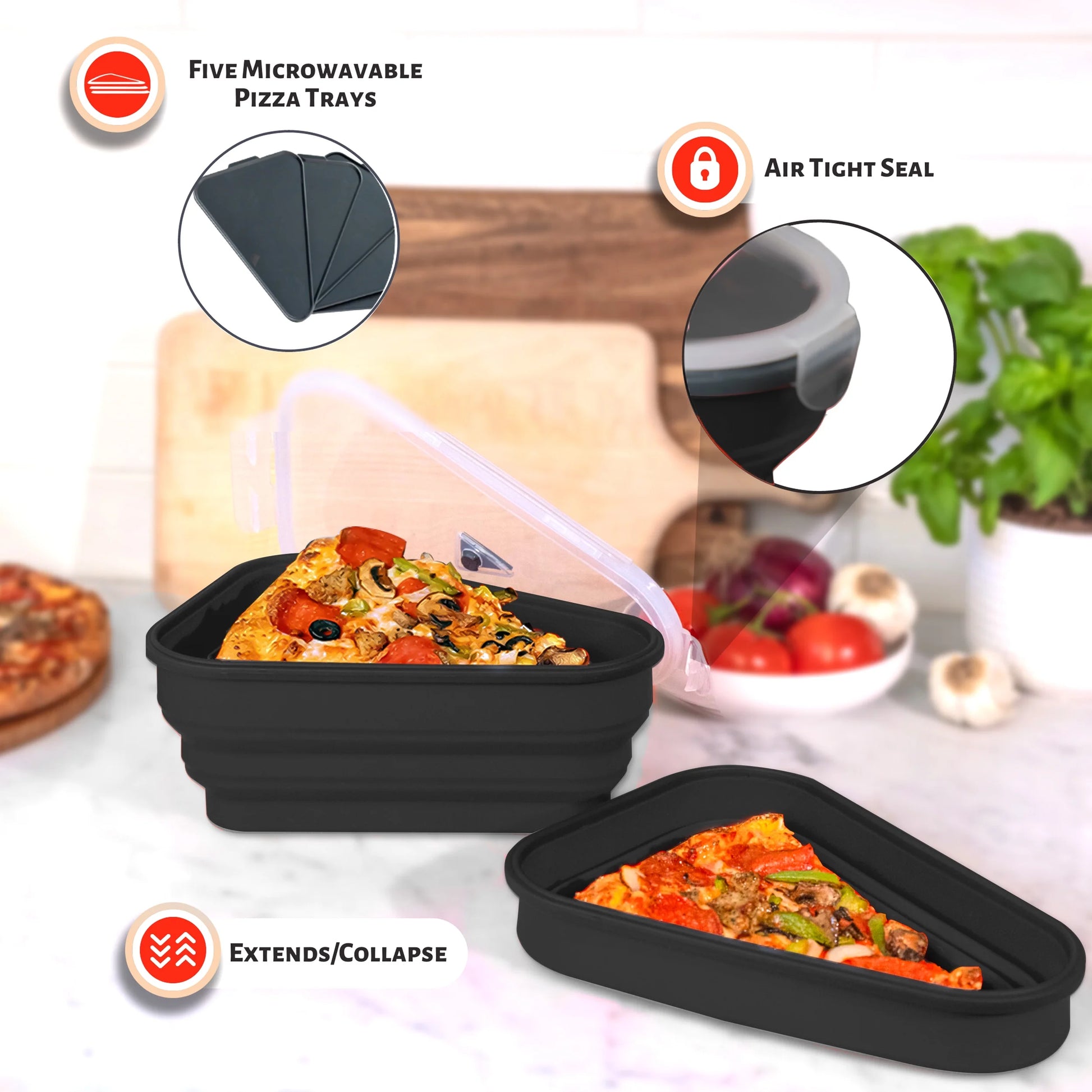 ® Reusable Bpa-Free Silicone Storage Container with 5 Microwavable Trays, Black