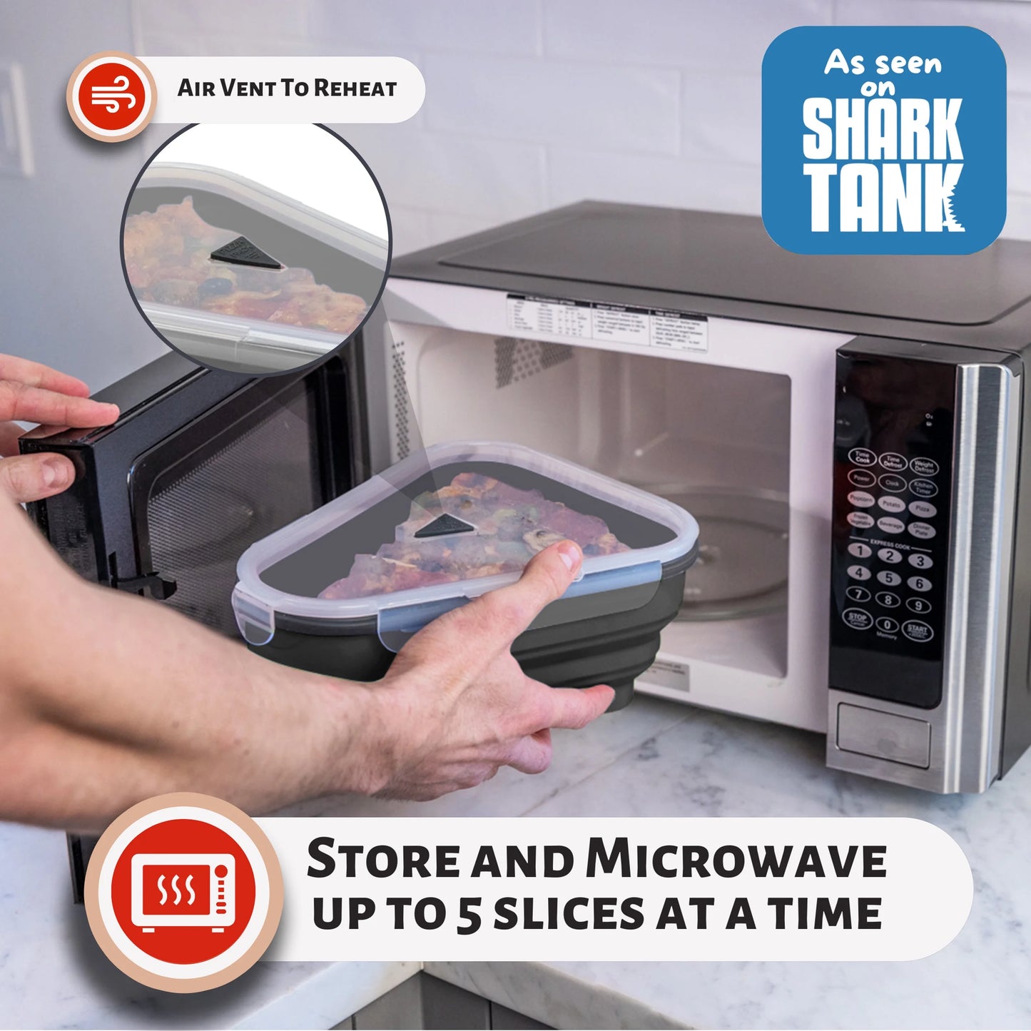 ® Reusable Bpa-Free Silicone Storage Container with 5 Microwavable Trays, Black