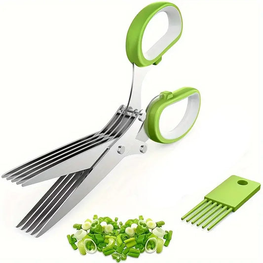 5-Blade Herb Scissors with Blade Cleaning Tool – Fast & Uniform Herb Chopper, Ergonomic Anti-Slip Handles