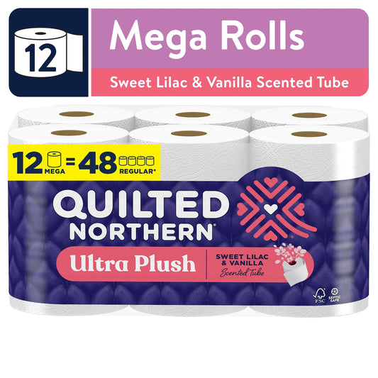 Ultra Plush 3-Ply Toilet Paper, Sweet Lilac & Vanilla Scented Tube, 12 Mega Rolls
